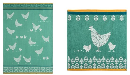 Poulettes, keukenset (thee- en keukendoek, 100% katoen, jacquard weving, Coucke (Frankrijk)