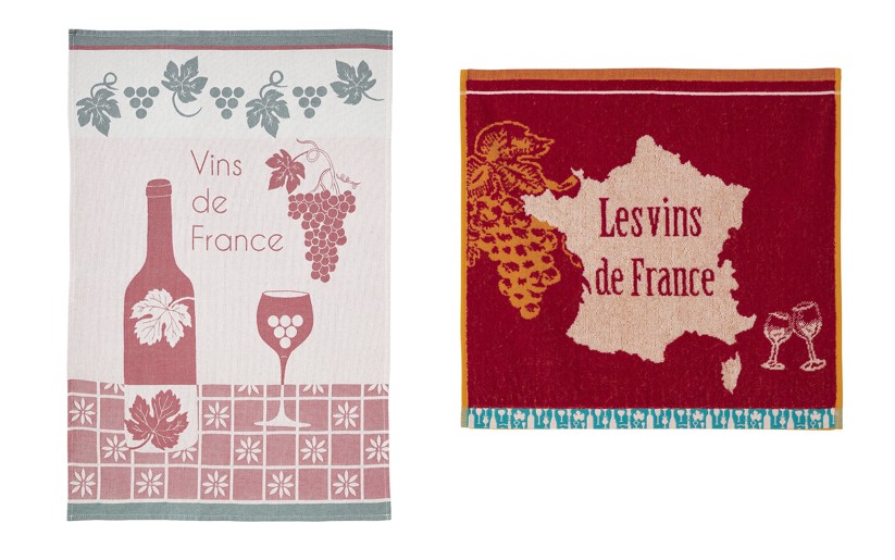 Vin de France, keukenset (thee- en keukendoek, 100% katoen, jacquard weving, Coucke (Frankrijk)