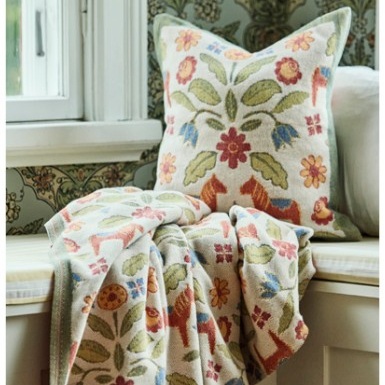 Kurbitsblom, plaid en sierkussen, 100% katoen, jacquard weving, brushed, Ekelund (Zweden)